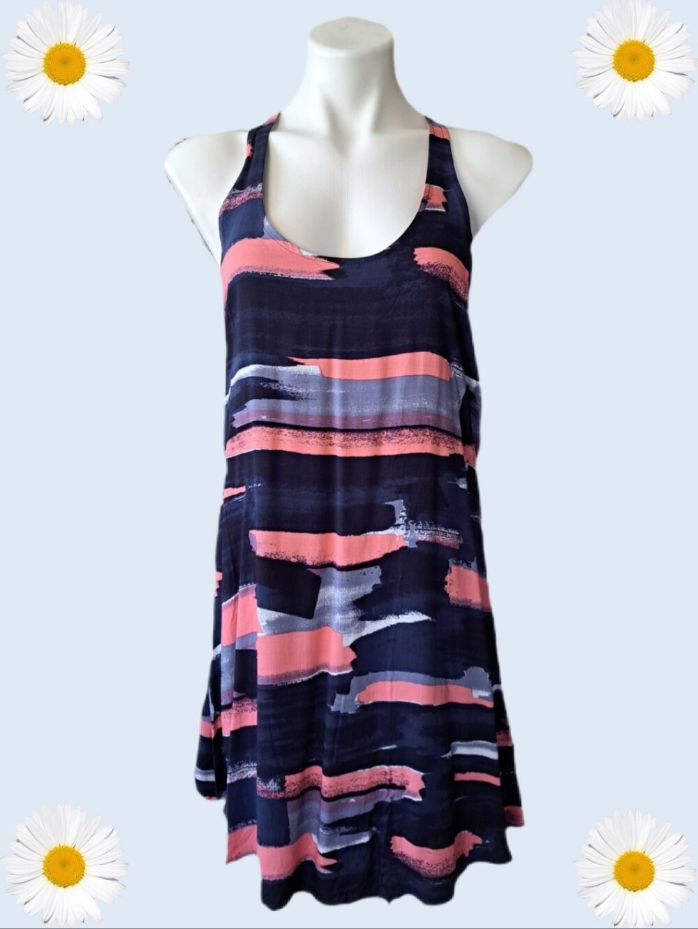 NWT Splendid Navy Abstract Brushstroke Racerback Tank Midi Dress Large